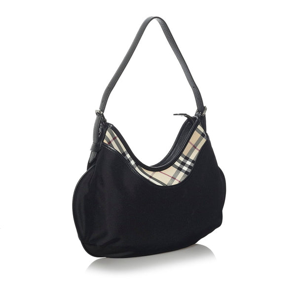 バーバリー ノバチェック ワンショルダーバッグ ブラック ベージュ キャンバス レザー レディース BURBERRY 【中古】