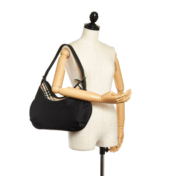 バーバリー ノバチェック ワンショルダーバッグ ブラック ベージュ キャンバス レザー レディース BURBERRY 【中古】