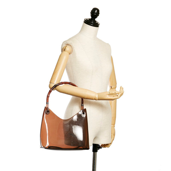 グッチ バンブー ワンショルダーバッグ 001 1883 ブラウン ビニール レザー レディース GUCCI 【中古】