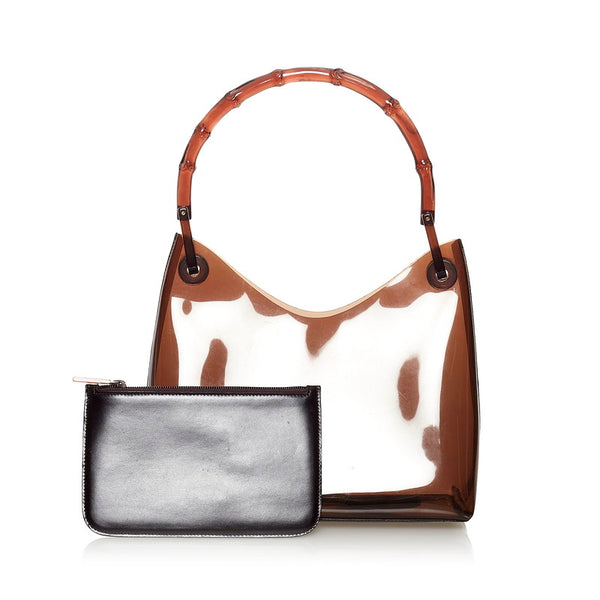 グッチ バンブー ワンショルダーバッグ 001 1883 ブラウン ビニール レザー レディース GUCCI 【中古】