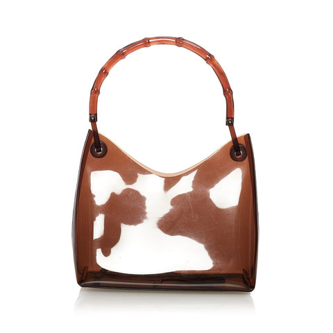 グッチ バンブー ワンショルダーバッグ 001 1883 ブラウン ビニール レザー レディース GUCCI 【中古】