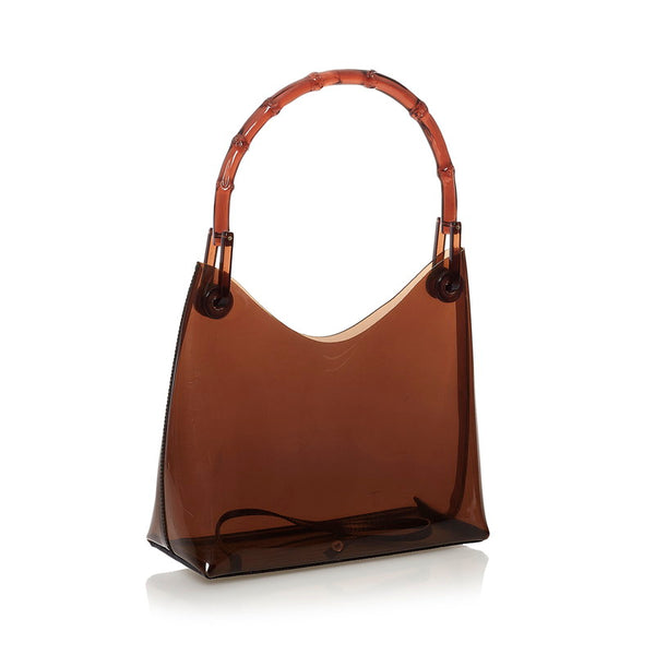 グッチ バンブー ワンショルダーバッグ 001 1883 ブラウン ビニール レザー レディース GUCCI 【中古】