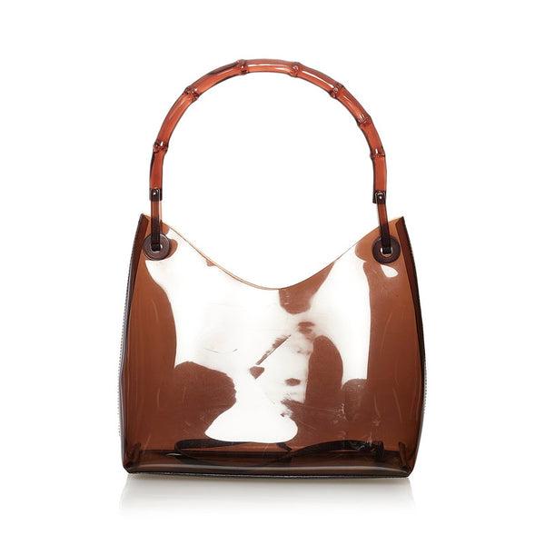 グッチ バンブー ワンショルダーバッグ 001 1883 ブラウン ビニール レザー レディース GUCCI 【中古】