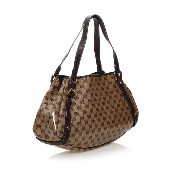 グッチ GGクリスタル トートバッグ ハンドバッグ  293578 ベージュ ブラウン PVC レザー レディース GUCCI 【中古】