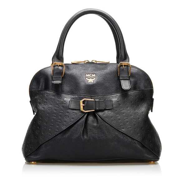 エム シー エム ヴィセトス ロゴグラム 型押し ハンドバッグ ブラック レザー レディース MCM 【中古】