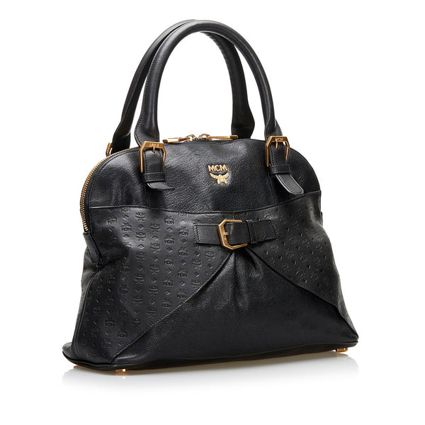 エム シー エム ヴィセトス ロゴグラム 型押し ハンドバッグ ブラック レザー レディース MCM 【中古】