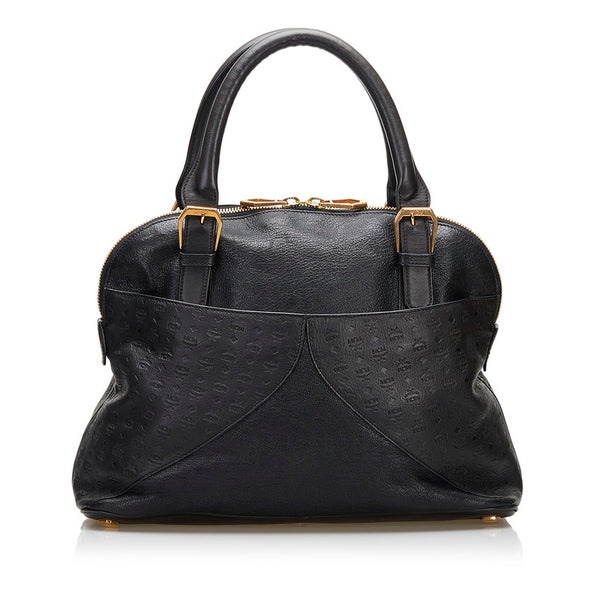 エム シー エム ヴィセトス ロゴグラム 型押し ハンドバッグ ブラック レザー レディース MCM 【中古】