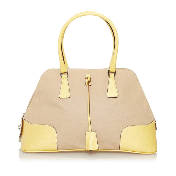 プラダ CANAPA CINGHI ハンドバッグ ベージュ イエロー キャンバス レザー レディース PRADA 【中古】