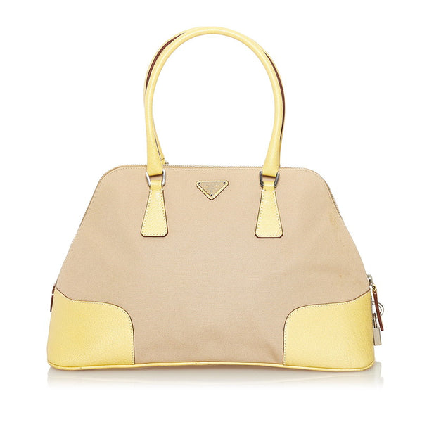 プラダ CANAPA CINGHI ハンドバッグ ベージュ イエロー キャンバス レザー レディース PRADA 【中古】