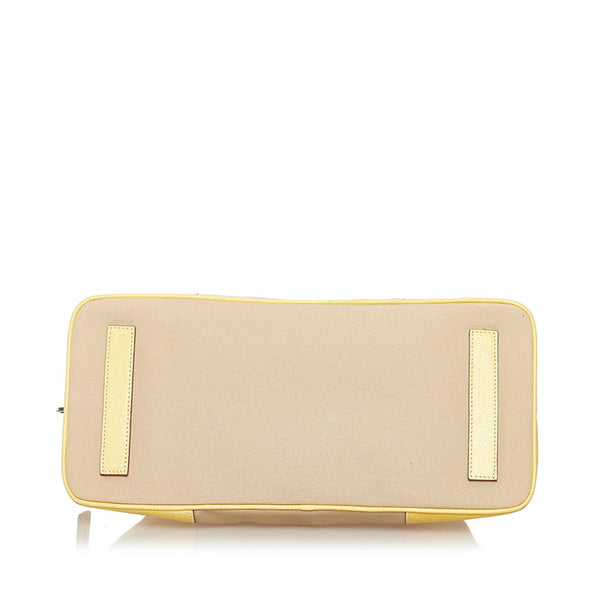 プラダ CANAPA CINGHI ハンドバッグ ベージュ イエロー キャンバス レザー レディース PRADA 【中古】