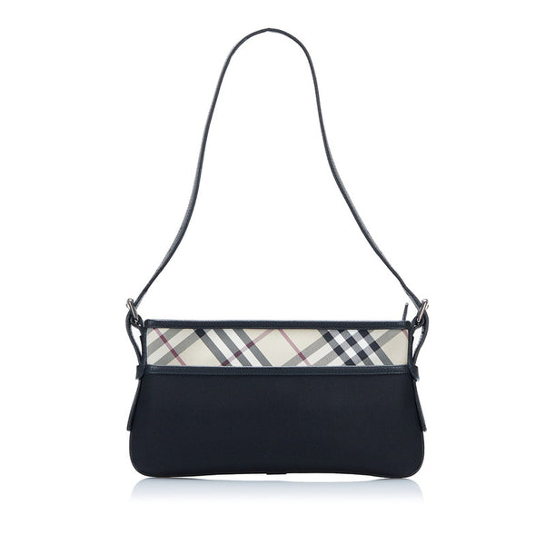 バーバリー ノバチェック ワンショルダーバッグ ベージュ ブラック キャンバス レザー レディース BURBERRY 【中古】