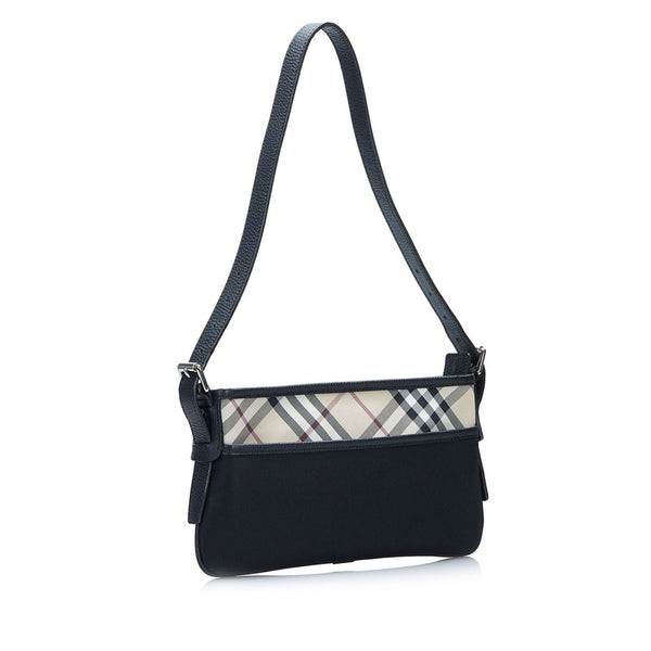 バーバリー ノバチェック ワンショルダーバッグ ベージュ ブラック キャンバス レザー レディース BURBERRY 【中古】
