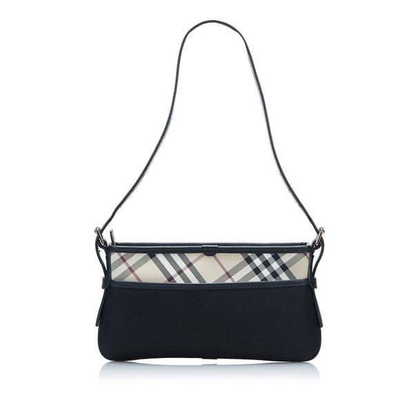 バーバリー ノバチェック ワンショルダーバッグ ベージュ ブラック キャンバス レザー レディース BURBERRY 【中古】