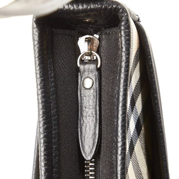 バーバリー ノバチェック ワンショルダーバッグ ベージュ ブラック キャンバス レザー レディース BURBERRY 【中古】