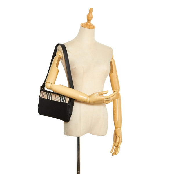 バーバリー ノバチェック ワンショルダーバッグ ベージュ ブラック キャンバス レザー レディース BURBERRY 【中古】