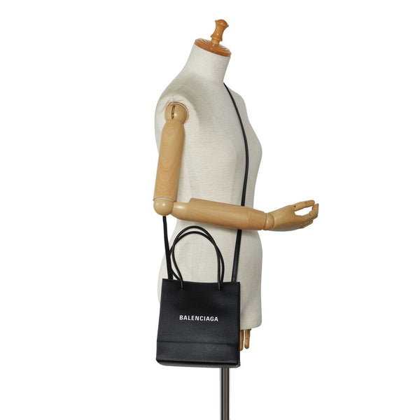 バレンシアガ ロゴ トートバッグ ショルダーバッグ 2WAY 597858 ブラック レザー レディース BALENCIAGA 【中古】