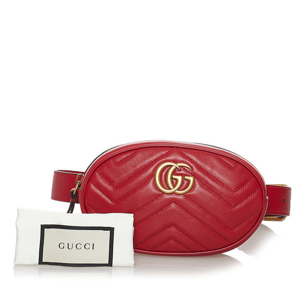 グッチ GGマーモント ボディバッグ ウエストバッグ 476434 レッド レザー レディース GUCCI 【中古】