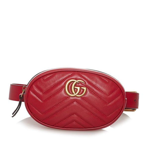 グッチ GGマーモント ボディバッグ ウエストバッグ 476434 レッド レザー レディース GUCCI 【中古】