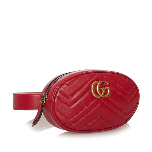グッチ GGマーモント ボディバッグ ウエストバッグ 476434 レッド レザー レディース GUCCI 【中古】