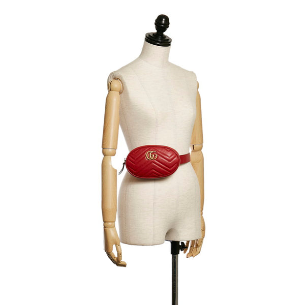 グッチ GGマーモント ボディバッグ ウエストバッグ 476434 レッド レザー レディース GUCCI 【中古】
