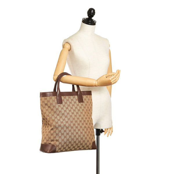 グッチ GGキャンバス トートバッグ 002 1121 ベージュ ブラウン キャンバス レザー レディース GUCCI 【中古】