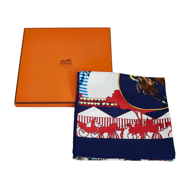 エルメス カレ90 FERIA DE SEVILLA セビリアの休日 スカーフ ブルー マルチカラー シルク レディース HERMES 【中古】