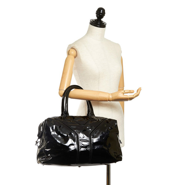 サンローラン イージー ボストンバッグ 208314 ブラック エナメル レザー レディース SAINT LAURENT 【中古】