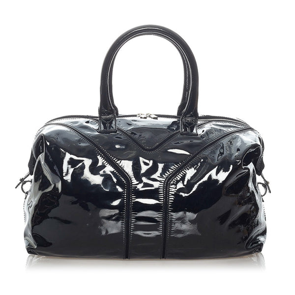 サンローラン イージー ボストンバッグ 208314 ブラック エナメル レザー レディース SAINT LAURENT 【中古】