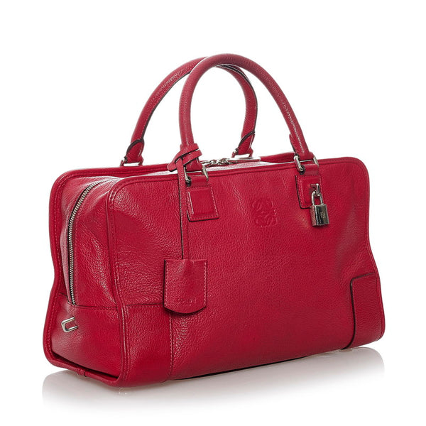 ロエベ アナグラム アマソナ レッド レザー ハンドバッグ レディース LOEWE 【中古】