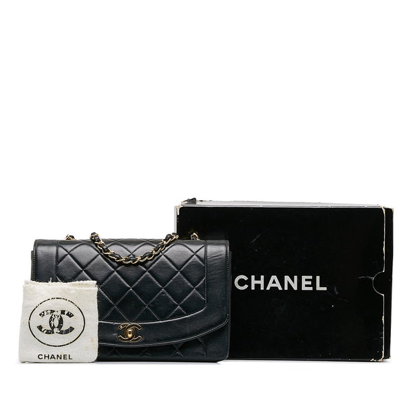 シャネル マトラッセ ココマーク ダイアナ25 チェーン ショルダーバッグ  ブラック レザー レディース CHANEL 【中古】