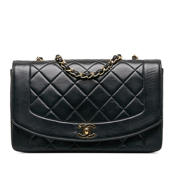 シャネル マトラッセ ココマーク ダイアナ25 チェーン ショルダーバッグ  ブラック レザー レディース CHANEL 【中古】
