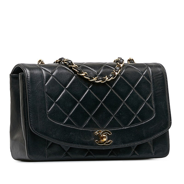 シャネル マトラッセ ココマーク ダイアナ25 チェーン ショルダーバッグ  ブラック レザー レディース CHANEL 【中古】