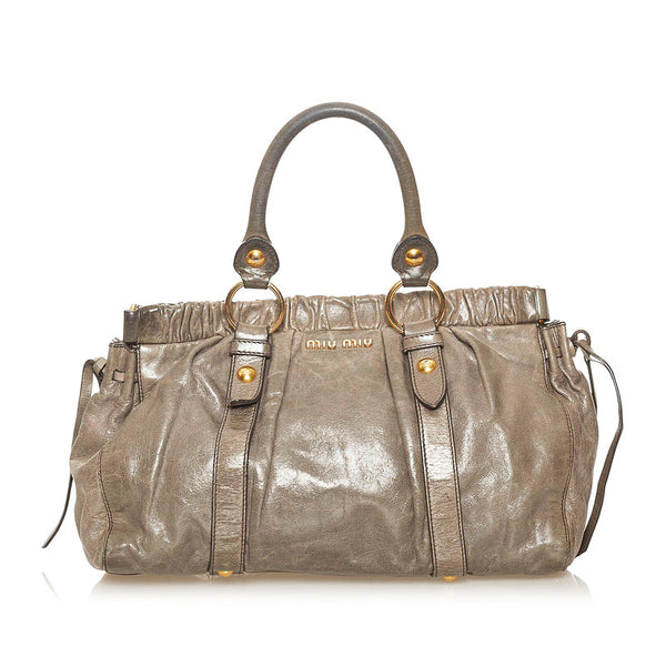 ミュウミュウ ハンドバッグ カーキ レザー レディース MIUMIU 【中古】