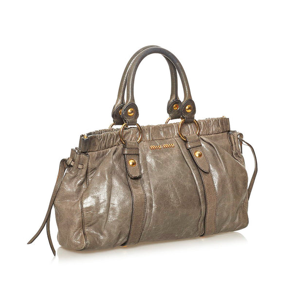 ミュウミュウ ハンドバッグ カーキ レザー レディース MIUMIU 【中古】
