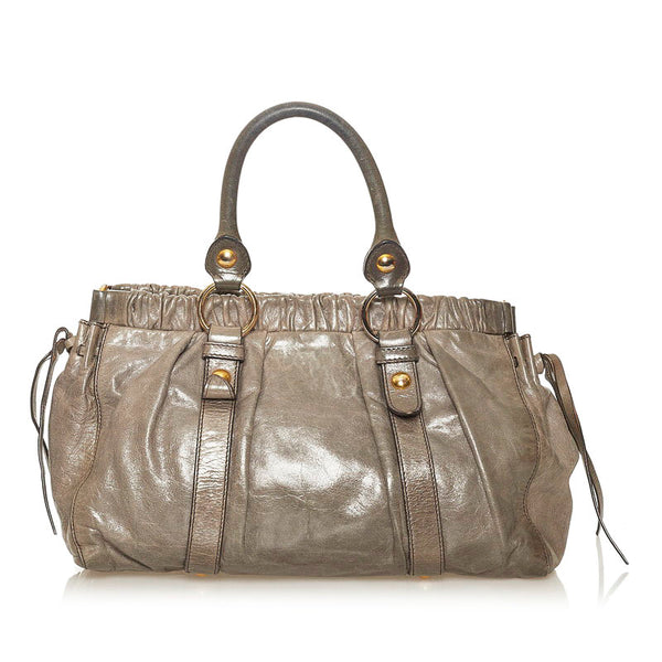 ミュウミュウ ハンドバッグ カーキ レザー レディース MIUMIU 【中古】