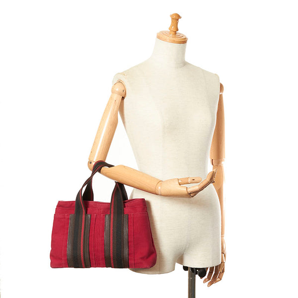 エルメス トロカホリゾンタルPM レッド キャンバス ハンドバッグ レディース HERMES 【中古】