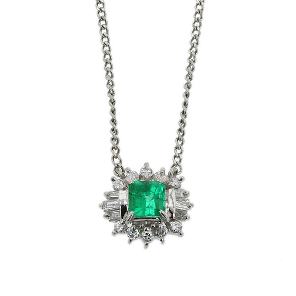 Pt900 プラチナ Pt850 プラチナ エメラルド0.54ct ダイヤ0.27ct ネックレス レディース 【中古】