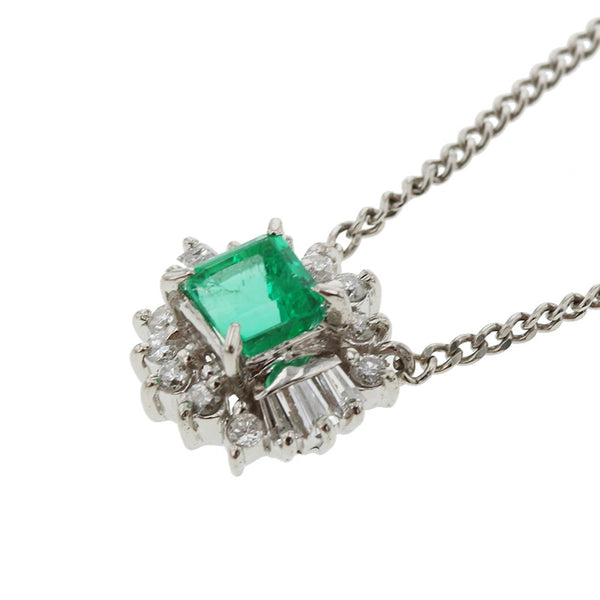 Pt900 プラチナ Pt850 プラチナ エメラルド0.54ct ダイヤ0.27ct ネックレス レディース 【中古】