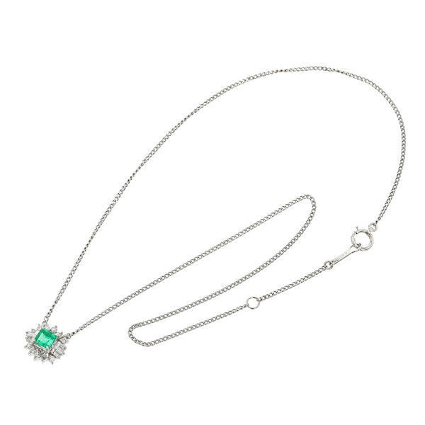 Pt900 プラチナ Pt850 プラチナ エメラルド0.54ct ダイヤ0.27ct ネックレス レディース 【中古】