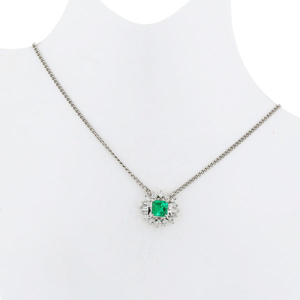Pt900 プラチナ Pt850 プラチナ エメラルド0.54ct ダイヤ0.27ct ネックレス レディース 【中古】