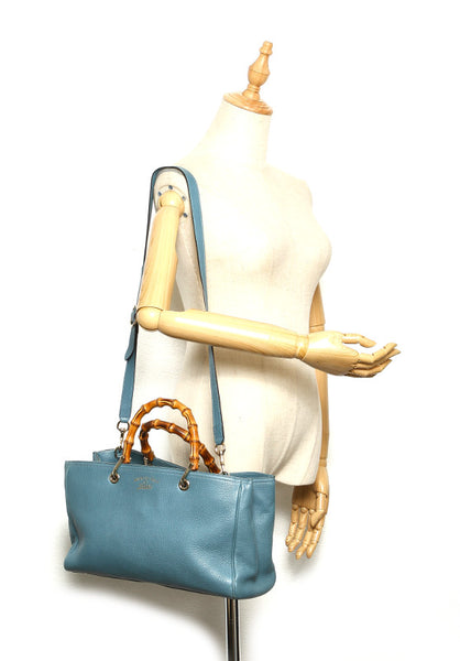 グッチ バンブー 323660 ライトブルー レザー ハンドバッグ ショルダーバッグ 2WAY レディース GUCCI 中古