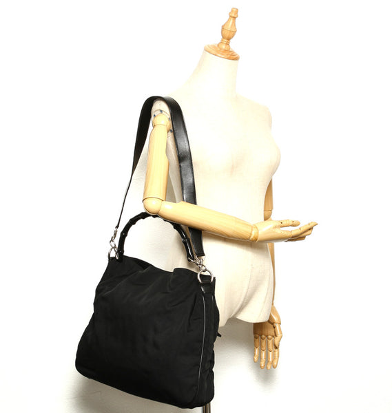 グッチ バンブー 001-1577 ブラック ナイロン レザー ハンドバッグ ショルダーバッグ 2WAY レディース GUCCI 中古