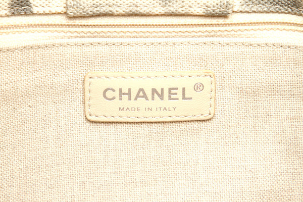 シャネル グレー アイボリー キャンバス レザー ハンドバッグ ショルダーバッグ 2WAY レディース CHANEL 中古