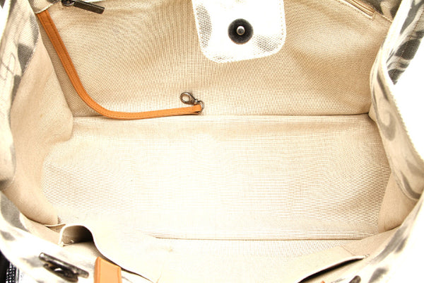 シャネル グレー アイボリー キャンバス レザー ハンドバッグ ショルダーバッグ 2WAY レディース CHANEL 中古