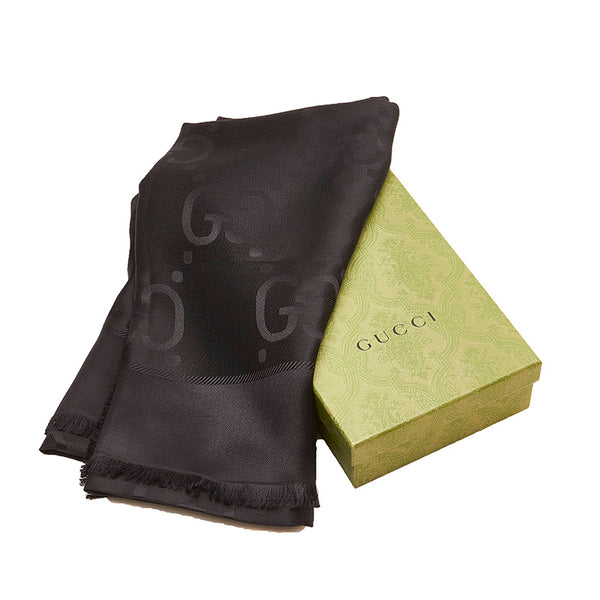 グッチ 663671 ブラック シルク ウール ストール レディース GUCCI 【中古】