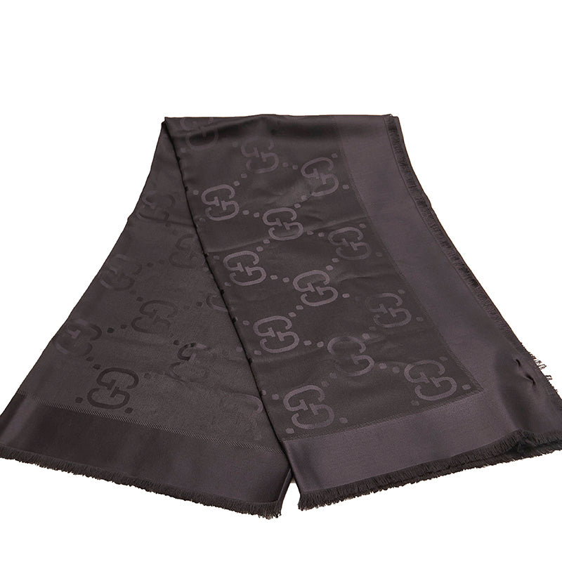 グッチ 663671 ブラック シルク ウール ストール レディース GUCCI 【中古】