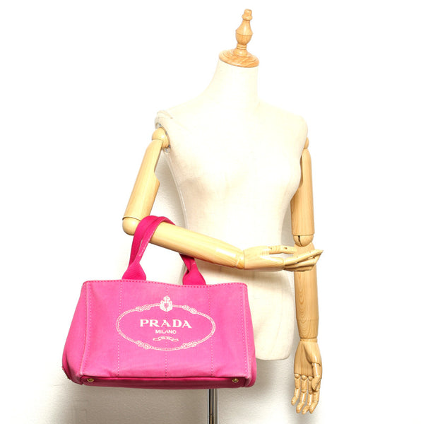 プラダ カナパ BN1877 ピンク キャンバス ハンドバッグ レディース PRADA 【中古】