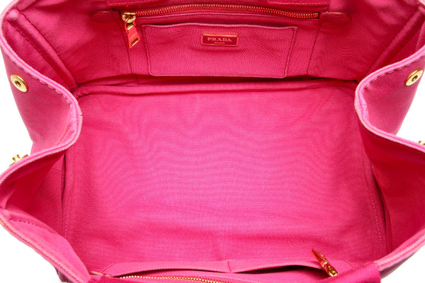 プラダ カナパ BN1877 ピンク キャンバス ハンドバッグ レディース PRADA 【中古】