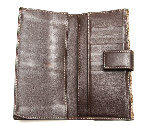 グッチ ラブリー ハート GGキャンバス ベージュ ブラウン キャンバス レザー 長財布 レディース GUCCI 中古