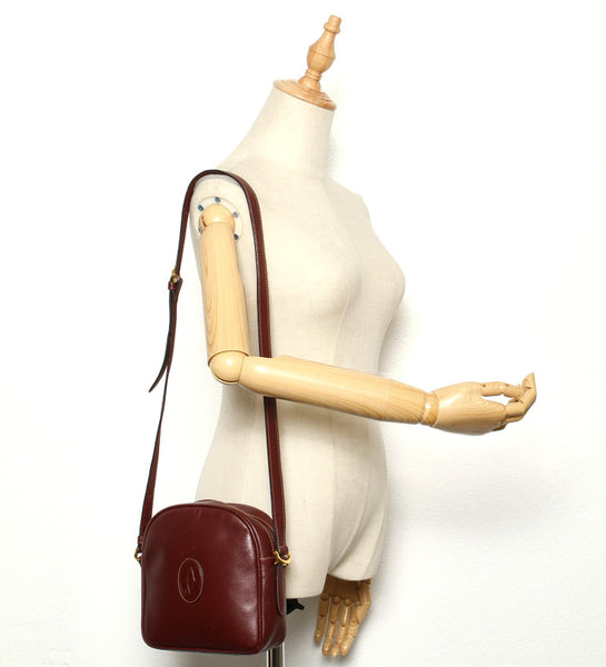 カルティエ ワインレッド レザー ショルダーバッグ レディース CARTIER 中古